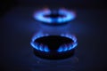 Blue propane gas flame. Burning gas. Kitchen stove burner. Natural gas market concept image with copyspace Royalty Free Stock Photo