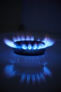 Blue propane gas flame. Burning gas. Kitchen stove burner. Natural gas market concept image with copyspace