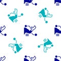 Blue Prosthesis hand icon isolated seamless pattern on white background. Futuristic concept of bionic arm, robotic