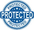 Blue protected rubber stamp internet sign on white background