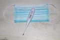 Blue protective medical mask and electric thermometer