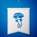 Blue Psilocybin mushroom icon isolated on blue background. Psychedelic hallucination. White pennant template. Vector
