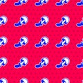 Blue Psilocybin mushroom icon isolated seamless pattern on red background. Psychedelic hallucination. Vector