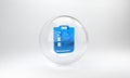 Blue Psychological test icon isolated on grey background. Glass circle button. 3D render illustration
