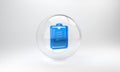 Blue Psychological test icon isolated on grey background. Glass circle button. 3D render illustration