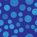 Blue Puffer fish on a plate icon isolated seamless pattern on blue background. Fugu fish japanese puffer fish. Vector.