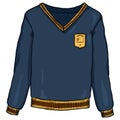 Blue Pullover with School Badge. Vector Cartoon Illustration