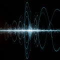 Blue pulsating lines form complex wave patterns against a black background.