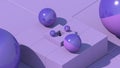 Blue and purple balls rolling on blocks. Abstract illustration, 3d render