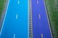 Blue and purple bicycle lane