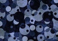 Blue purple black dots and circles on a blue vintage background.