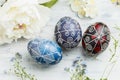 Blue, purple and black Easter pysanka eggs