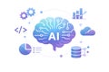 Artificial Intelligence Brain with Data analytics, Cloud Computing and Machine Learning Icons Royalty Free Stock Photo