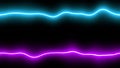 Blue and purple neon electric lines on the black background