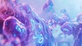 A blue and purple bubble liquid on blue background. Colorful biomorphic forms.