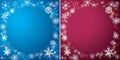 Blue and purple christmas backgrounds with snowflakes - vector round winter frame