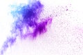 Blue-Purple color powder explosion cloud isolated on white background. Royalty Free Stock Photo