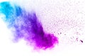 Blue-Purple color powder explosion cloud isolated on white background. Royalty Free Stock Photo