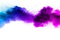 Blue-Purple color powder explosion cloud isolated on white background. Royalty Free Stock Photo