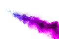 Blue-Purple color powder explosion cloud isolated on white background. Royalty Free Stock Photo