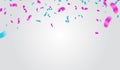 Blue and purple confetti, serpentine or ribbons falling on white Royalty Free Stock Photo