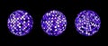 Blue purple disco ball set. Collection of wireframe spheres in different angles. Grid globe or checkered ball bundle Royalty Free Stock Photo