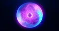 Blue purple energy sphere with glowing bright particles, atom with electrons Royalty Free Stock Photo