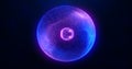 Blue purple energy sphere with glowing bright particles, atom with electrons Royalty Free Stock Photo