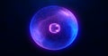 Blue purple energy sphere with glowing bright particles, atom with electrons Royalty Free Stock Photo