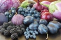 Blue and purple food. Berries, fruits and vegetables