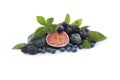 Blue and purple food. Group of fresh fruits and berries Royalty Free Stock Photo
