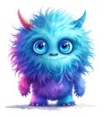 Blue and purple furry monster with horns and big eyes Royalty Free Stock Photo