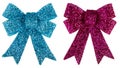 Blue and purple glitter bow isolated on white. Royalty Free Stock Photo