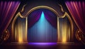 Blue purple Golden Curtain Stage Award Background. Trophy on Red Carpet Luxury Background. Generative ai