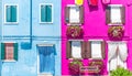 Blue and purple house facade in the island of Burano, Venice