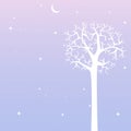 Blue and purple landscape with silhouettes of dry trees, tree branches, moon and stars in the sky. Background vector illustration Royalty Free Stock Photo