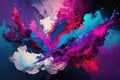Blue, purple and magenta paint liquid abstract background. AI Generative color mix painting Royalty Free Stock Photo