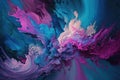 Blue, purple and magenta paint liquid abstract background. AI Generative color mix painting Royalty Free Stock Photo