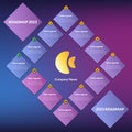 Blue purple modular geometric roadmap made of rhombuses. Timeline infographic template for business presentation. Vector