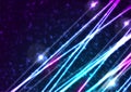 Blue purple neon laser lines and bokeh lights abstract background Royalty Free Stock Photo