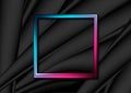 Blue purple neon square frame on black smooth background Royalty Free Stock Photo