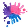 Blue, purple and pink color water drop watercolor banner illustration. Royalty Free Stock Photo