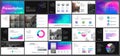 Blue purple pink presentation templates elements on a black background. Royalty Free Stock Photo