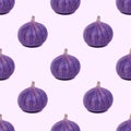Blue and purple round fig fruit seamless pattern on light background. Royalty Free Stock Photo