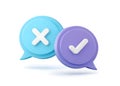 Blue and purple speech bubbles with white cross and checkmark chat bubble communication Royalty Free Stock Photo
