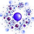 Blue and purple spheres of different sizes float in space on a white background. Simulate the location of many planets in space. Royalty Free Stock Photo