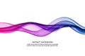 Blue purple transparent wavy wave on abstract background. Wave horizontal vector design