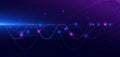 Blue and purple wave lines glowing on dark background with blue light effect. Futuristic digital analyze big data concept Royalty Free Stock Photo