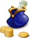 Blue purse with money Royalty Free Stock Photo