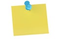 Blue push pin with blank sticky note